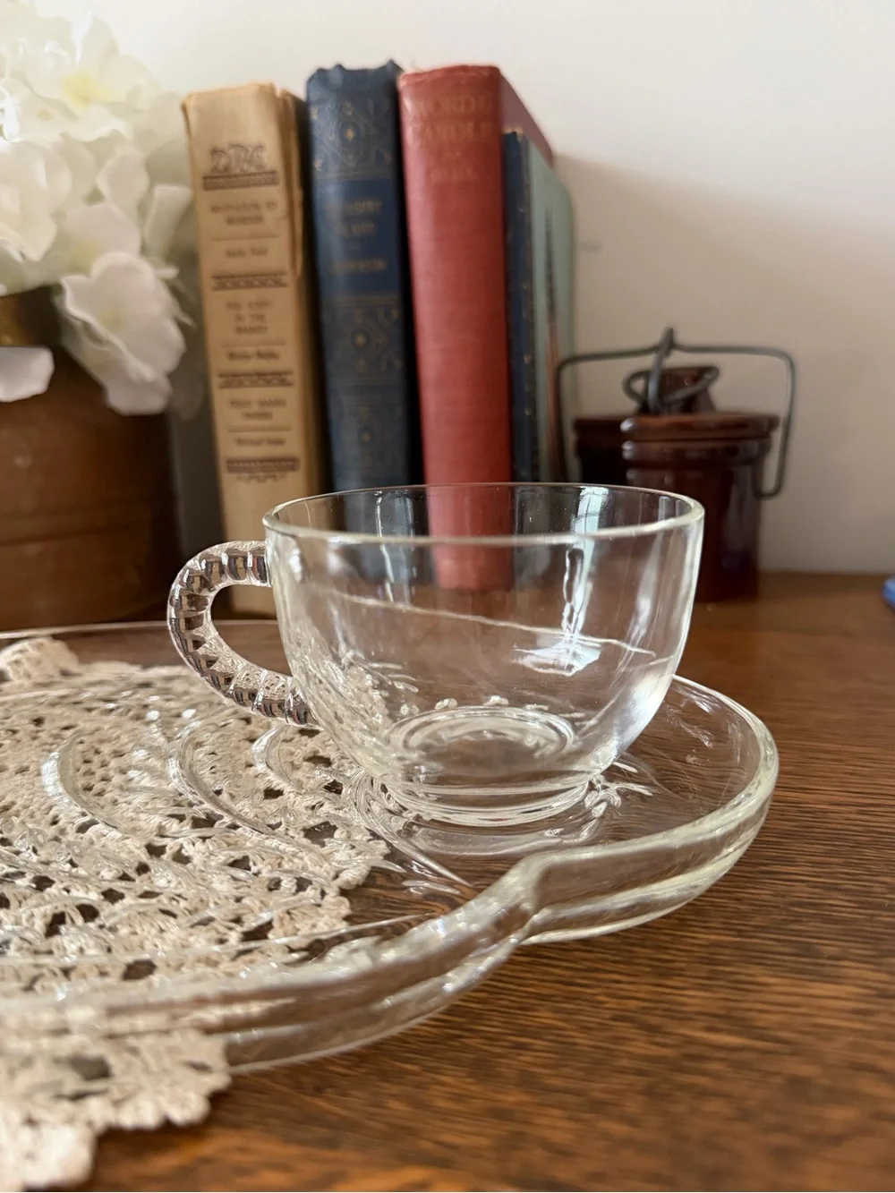 Clear Glass Cup and Saucer Set - Clear